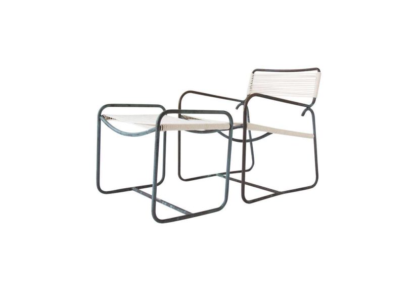 Single Walter Lamb Patio Lounge Chair and Ottoman Set