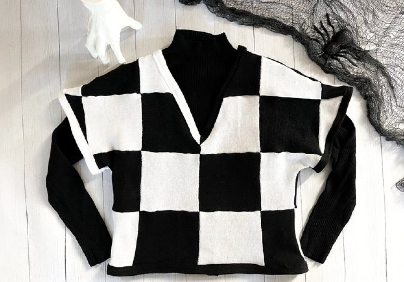 How to Make a Wednesday Addams Checkered Sweater