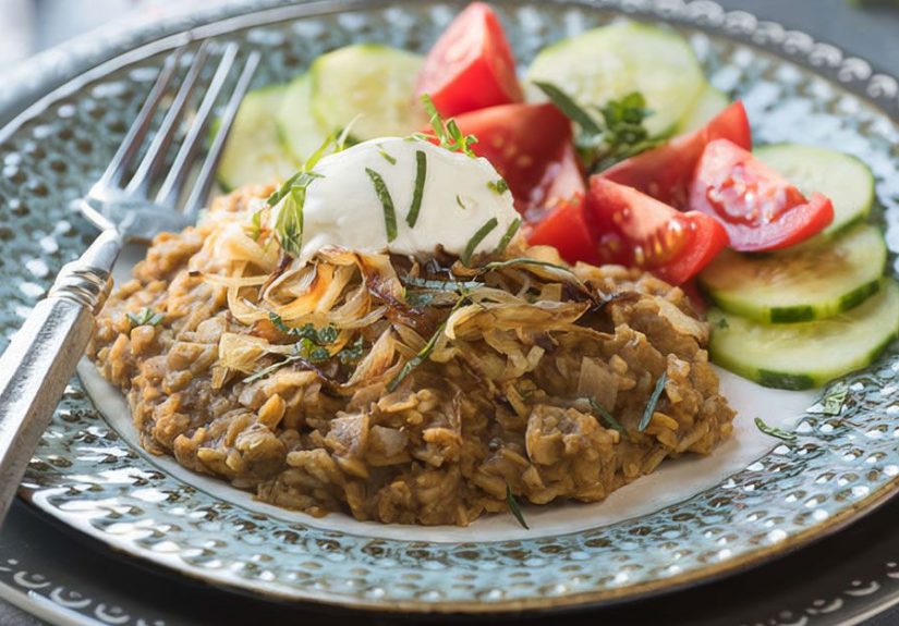Cucumber Salad with Lentil Pilaf
