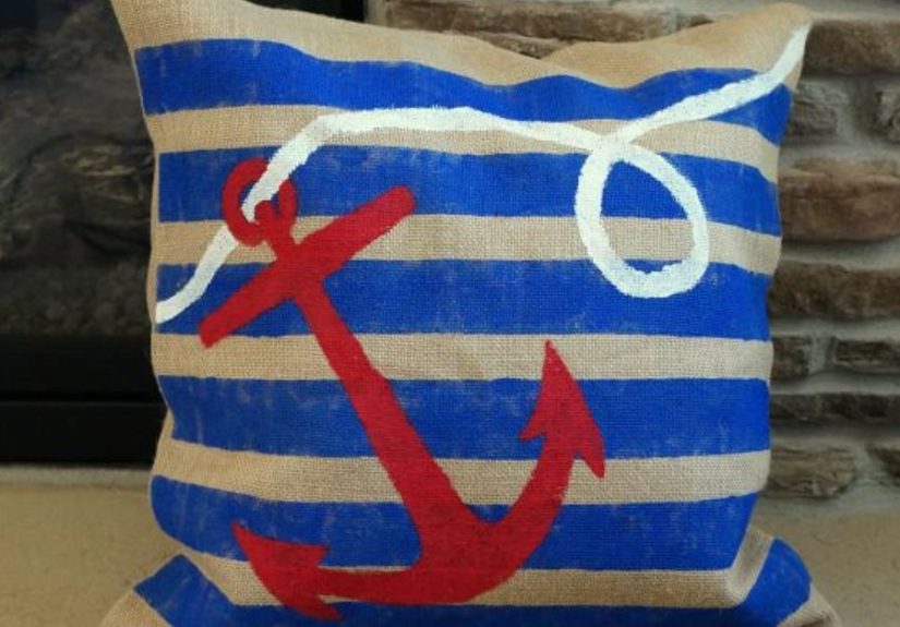 Nautical Painted Burlap Pillow